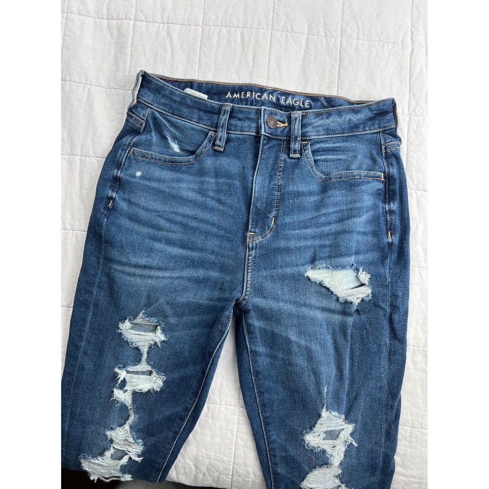 American Eagle Outfitters Super Hi Rise Jegging Jeans W Size 4 Ripped Blue Denim